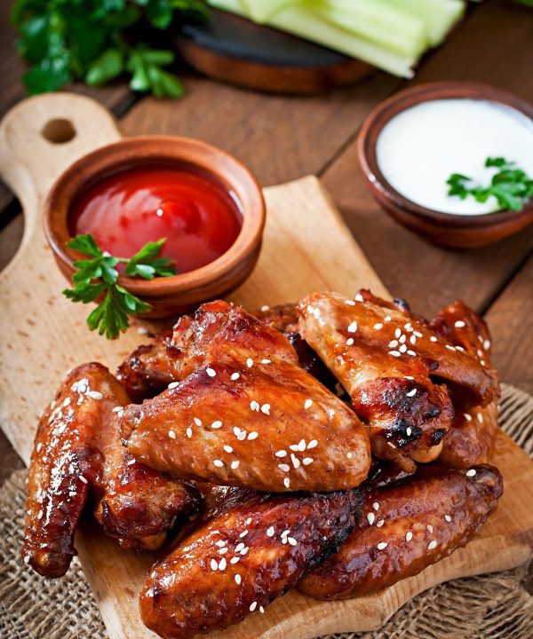 Baked chicken wings with teriyaki sauce